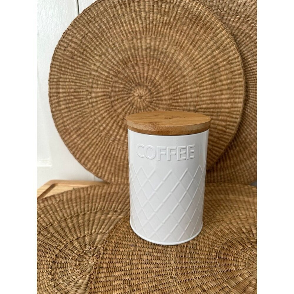 Robely COFFEE white with wood top canister